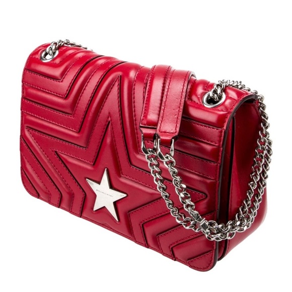 Stella McCartney Red Star Shoulder Bag With Silver Hardware And Chain, Authentic - Picture 3 of 6